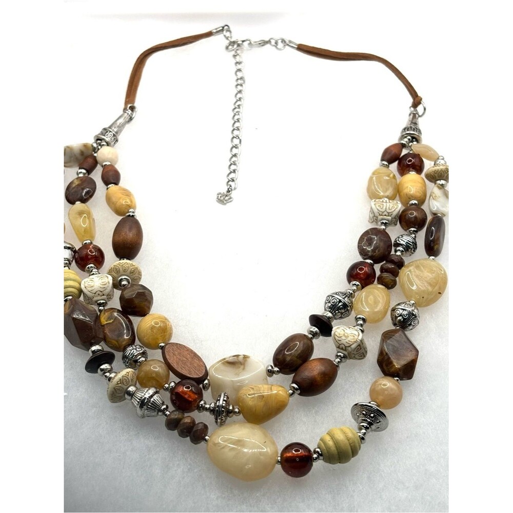 Premier Designs Sundance Multi-Strand Necklace Antique Silver Tone, Glass, Wood